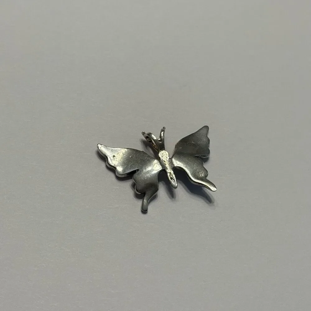 Butterfly Necklace Pendant Silver Orange Green Blue